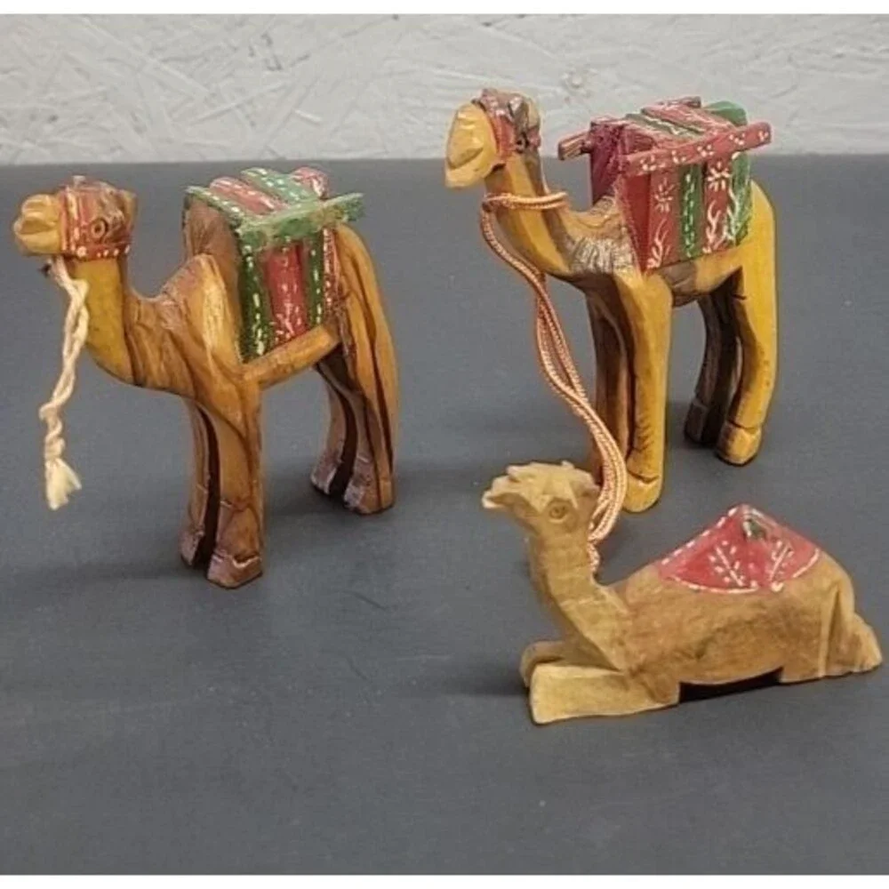 Lot of 3‎ Olive Wood Hand Carved Camel Nativity Figurines ornaments (2) 4